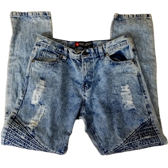 SOUTH POLE💫Men’s Blue Distressed Cotton Acid Wash Jeans - Picture 1 of 12